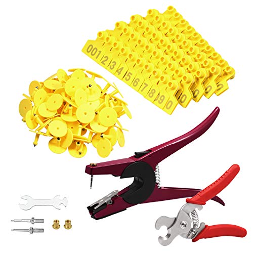 SPEEDWOX 1-100 Number Plastic Cow Cattle Ear Tag with Ear Tag Removing Tool Livestock Ear Tag Pliers and 2 Replaceable Ear Tag Needle Pins - color: Yellow