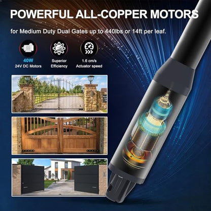 C01-L Solar Gate Openers with Batteries & Solar Panel for Dual Swing Gate Up to 14ft Long or 440lb Per Arm, Automatic Gate Openers for Driveway Dual Swing Gate with Long-Range Gate Opener Remote - size: Solar Dual Swing Gate Opener