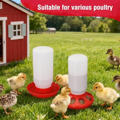Chick Feeder and Waterer Set No Waste Automatic 1L Chicken Feeder and Waterer for Baby Chicks, Ducks, and Quail – Brooder Starter Kit (Red) - color: Red and White