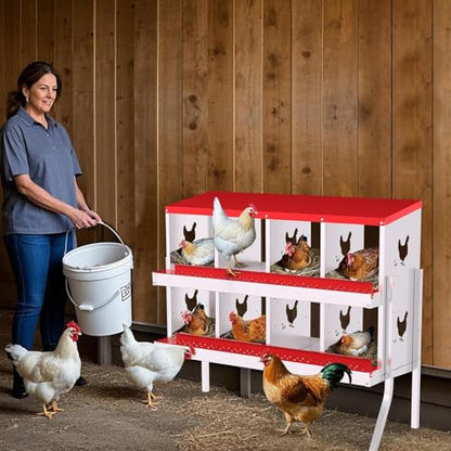 Chicken Nesting Box, 8-Hole Nesting Boxes with Bracket Legs, Removable Tray, Ventilation Holes, Easy Egg Collection & Cleaning, Laying Boxes for Hens, Red - color: Red, size: 8 Holes with Legs