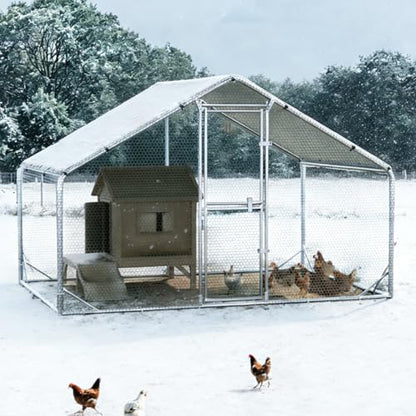 Sannwsg Large Metal Chicken Coop with Run, Walk in Chicken Pen with Waterproof Cover, Secure Lock, Heavy Duty Poultry Cage with Feeding Door for Outdoor Farm Use（6.5x10 FT - size: 118.0"L x 78.0"W x 79.0"H