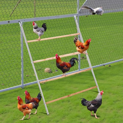 Large Chicken Perch for Coop 4-Tier Roosting Ladder, 57" L x 40" W Wooden & Metal Chicken Roosting Bars, Non-Slip Chicken Climbing Frame, Backyard Poultry Coop Accessories & Chicken Toys