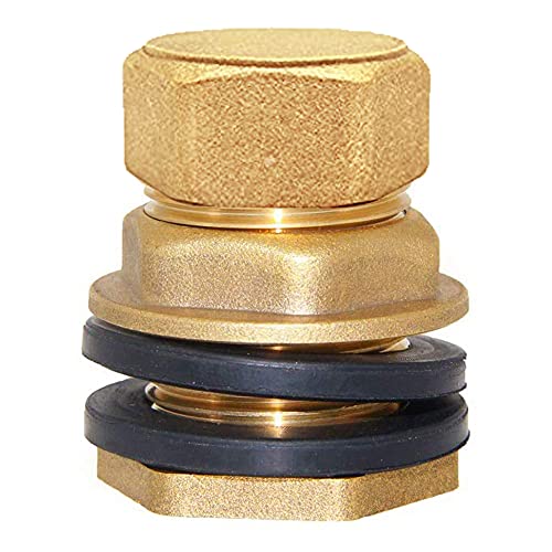 Joywayus Brass Male Bulkhead Kit Include 1/2" Female 3/4" Male Water Tank Connector Threaded And 3/4" Female Outer Hex Head End Pipe Caps with Rubber Gasket - size: 3/4" Male x 1/2" Female-1PCS