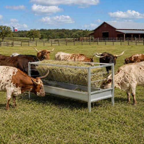 98 Gallon Heavy Duty Livestock Feeder, Hay and Grain Feeder for Goats Sheep Calves, Large Capacity Goat Trough with 25-Goat Capacity Feeder