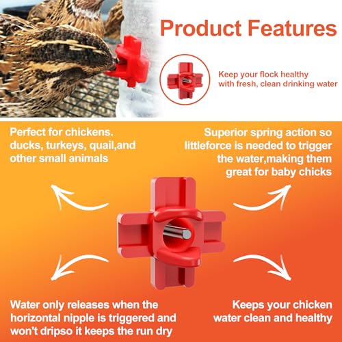 ZenxyHoC Horizontal Chicken Waterer Nipples, Automatic Poultry Watering System with Drill Bit, Leak-Proof & Side Mount Drinker Feeders for Chickens (Pack of 10)