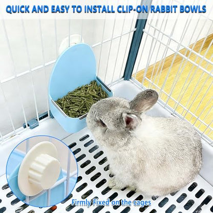 kathson Food and Water Bowl Cage Feeder for Rabbits Dish Feeder Removable Hanging Spill Proof Anti Bite for Rabbit, Guinea Pig, Chinchilla, Hamster, Ferret (Blue)