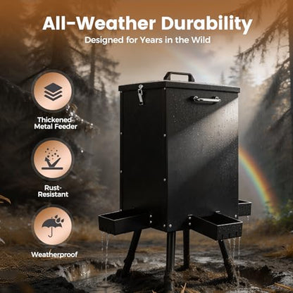 105L Gravity Deer Feeder Automatic Deer Corn Feeder with 4 Feeding Tray Wildlife Game Feeders Galvanized Steel Metal Food Dispenser for Animal Goats, Sheep