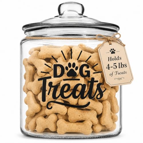 kitchentoolz 1-Gallon Glass Dog Treat Container Airtight – Large Countertop Dog Cookie Jar with Lid for Dog Treat Storage, Decorative Treat Jar & Dachshund Accessories - size: 1 Gallon