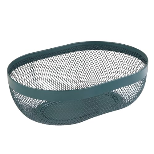 AJIODA Metal Mesh Steel Basket, Oval Metal Wire Storage Organizer Baskets Multi Functional Kitchen Baskets Countertop Fruit Baskets Garden Harvest Basket for Picnic Decor Cabinet Home, Blackish Green - color: Blackish Green