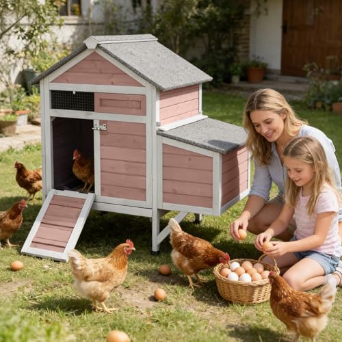 Aivituvin Small Chicken Coop for 2-3 Chickens, Elevated Outdoor Wooden Hen House Quail Hutch with 2 Sectionable Nesting Box, Pull-Out Tray, Waterproof Asphalt Roof - Brown, 40.9"L x 27.3"W x 38.5"H - size: 40.9"L x 27.3"W x 38.5"H