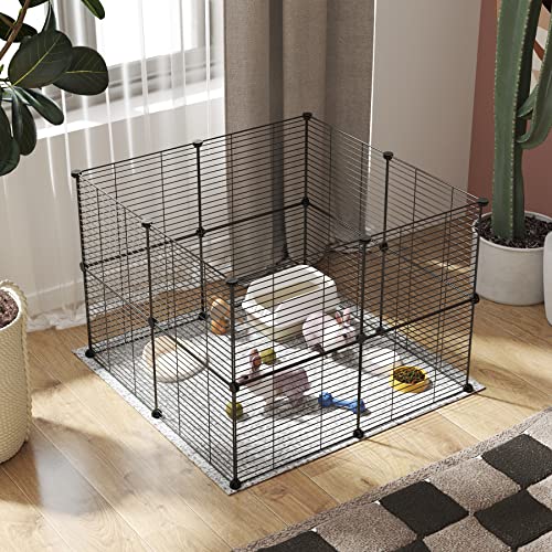 C&AHOME Pet Playpen, Small Animals Supplies, 16 Panels Exercise Playpens Cage, C Grids Portable Yard Fence Indoor, Ideal for Guinea Pigs, Pet Products, DIY Metal Yard Fence, 12" × 15" Black UPPM3416B - color: Black, style: 16 Panels