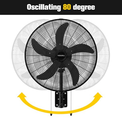 20 Inch Oscillating Wall Mount Fan, High Velocity Commercial Wall Mounted Fan with 3 Speeds, 5000 CFM & 1700 RPM, Heavy Duty Outdoor Wall Fan for Garage, Patio, Warehouse & Workshop, Black - size: 20-Inch
