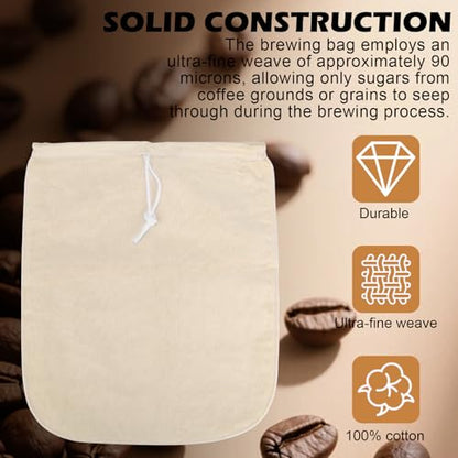 Organic Cotton Brewing Strainer Bag, 100% Unbleached Cotton Bag Reusable Hops and Cold Brew Coffee, for Fruit/Cider/Wine/Beer, Reusable Drawstring Straining XL 22x26 inches