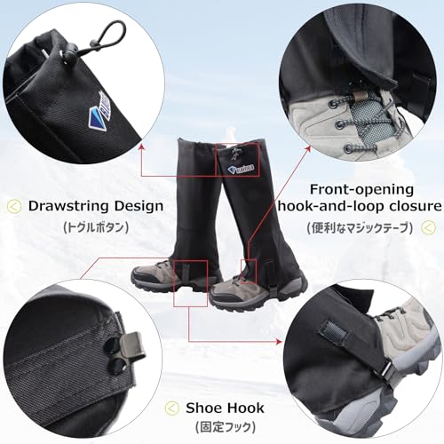Azarxis Hiking Gaiters for Outdoor Hunting Walking Backpacking Women Men Ankle Leg Guard Boot Legging Cover Snow Waterproof - color: #01 Black