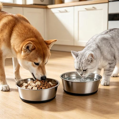 Food Grade 304 Stainless Steel Dog Bowls with Non-Slip Rubber Bottom,Food and Water Bowl for Feeding Dogs and Cats, Dishwasher Safe, Rust Resistant, BPA Free(Set of 2) (Gray, 4 Cup) - color: Gray, size: 4 Cup