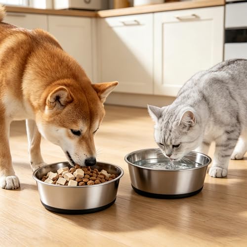 Food Grade 304 Stainless Steel Dog Bowls with Non-Slip Rubber Bottom,Food and Water Bowl for Feeding Dogs and Cats, Dishwasher Safe, Rust Resistant, BPA Free(Set of 2) (Gray, 2 Cup) - color: Gray, size: 2 Cup