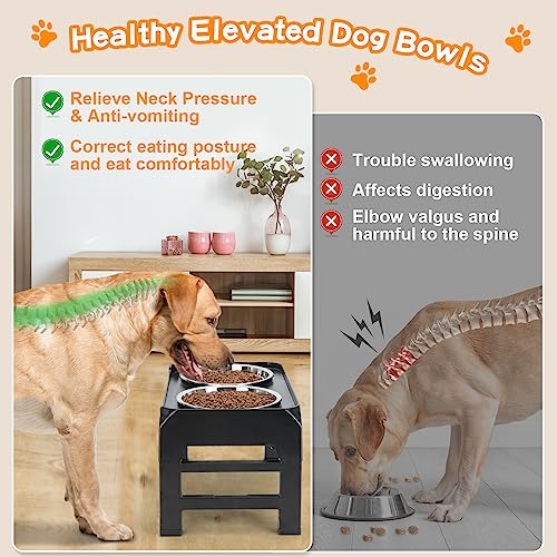 COMESOON Elevated Dog Bowls, 4 Height Adjustable Raised Bowl Stand with 2 Thick 50oz Stainless Steel Food Bowls Non-Slip Feeder Adjusts to 3.7'', 9.2'', 10.75'', 12.36'' Black, (DB-W01) - color: Black, size: 8" for Medium Dogs