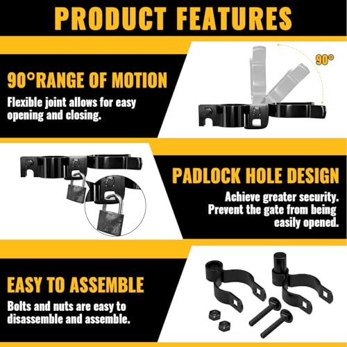 VIVIDA 1-3/8" Black Chain Link Gate Hinge & Latch Kit, Include 1-3/8" Gate Hinge Kit and Fence Fork Latch, Black Powder Coated - size: 1-3/8" × 1-3/8" (BLACK)