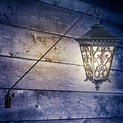 MIXXIDEA Heavy Duty Extended Reach Wall Mounted Deck Hook Wall Pole,Bracket Direction and Length Adjustable Plant Bracket for Bird Feeders, Planters, Suet Baskets, Lanterns, Wind Chimes,Black - size: 43in Long Wall Mounted Hook-1 Pack