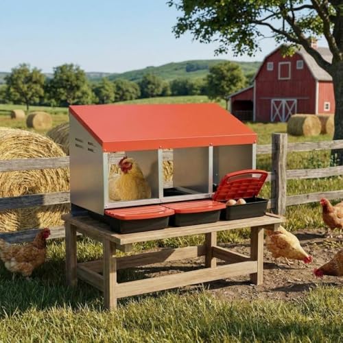 Chicken Nesting Boxes with Cleanable Pull-Out Trays - 3 Hole Metal Rollaway Nest Box for Laying Hens, Wall Mount or Placed Design for Easy Egg Collection & Cleaning - color: Orange, size: 3 holes
