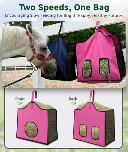 Hay Feeder for Goats and Horses - Slow Feed Design, Heavy Duty Hanging Hay Bag for Barn, Trailer & Paddock, Easy to Hang & Clean(3pcs, Pink) - color: 3pcs-pink