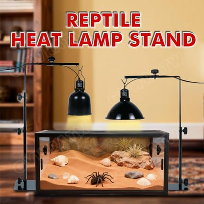 Reptile Lamp Stand, Adjustable 15.5-35 Inch Floor Light Holder for Heat Lamp & Dome, Metal Bracket for Terrarium Lighting & Heating.