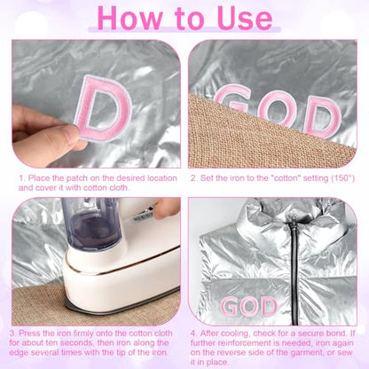 ASTARON 72 Pcs Iron on Letters and Numbers Patches, 1.5 Inch Letters A-Z Numbers 0-9 Embroidered Applique Patches Alphabet Cloth Patch for Clothes, Bags, Socks, Jeans, Hat, DIY Accessories(Pink) - color: Pink