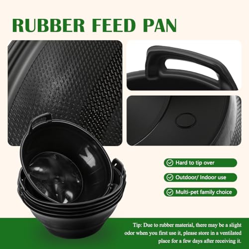 Rubber Feeder Pan, 3.1 Gallon Large Horse Feed Bucket, Heavy Duty Rubber Water Bowl for Livestock, Stackable Chicken Dust Bath Tub for Goats Livestock Animal Feeding Cats Dogs Pigs (6)