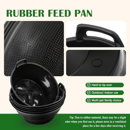 Rubber Feeder Pan, 3.1 Gallon Large Horse Feed Bucket, Heavy Duty Rubber Water Bowl for Livestock, Stackable Chicken Dust Bath Tub for Goats Livestock Animal Feeding Cats Dogs Pigs (6)