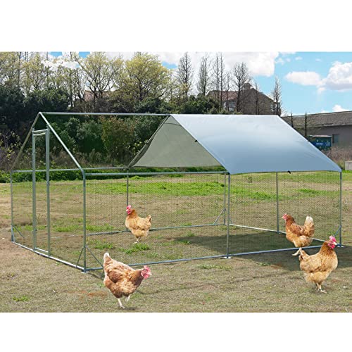 Large Metal Chicken Coop Walk-in Poultry Cage Hen Run House Spire Shaped Cage with Waterproof and Anti-Ultraviolet Cover for Outdoor Backyard Farm Use - size: 236.2"L x 118.1"W x 76.8"H