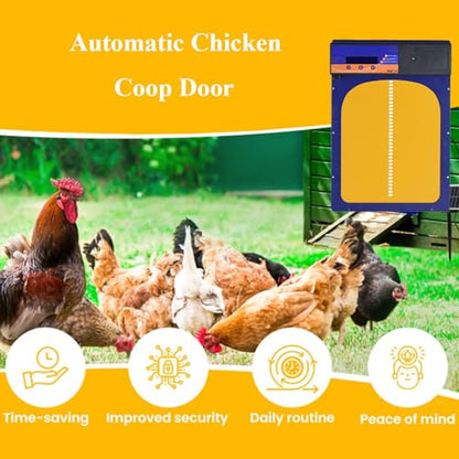 Automatic Chicken Coop Door,Solar Powered Door Opener With Adapter,4 Modes With Timer & Light Sensor & Remote Control,Anti-Pinch Design,Aluminum Waterproof Electric Coop Door