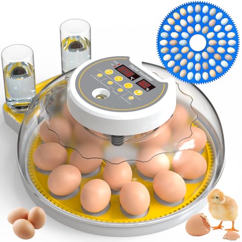 18/60 Incubator for Hatching Eggs, Egg Incubators with Humidity Display, Egg Candler, Automatic Egg Turner, Poultry Egg Incubator for Hatching Chicken Duck Bird Quails- Yellow 2 Egg Trays - color: Yellow