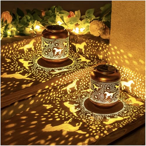 2 Pack Horse Solar Lanterns Outdoor Waterproof,Hanging Solar Lights Horse Gifts for Women Men Metal LED Decorative Light for Yard,Patio,Lawn,Tabletop,Pathway,Landscape,Garden Decor - style: 2 Pack Horse