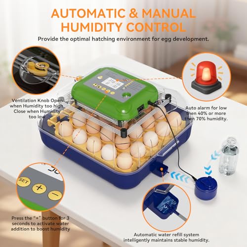25 Egg Incubators for Hatching Eggs with Automatic Turner, Digital Temperature & Humidity Control, Built-in Egg Candler, External Water Refill, for Hatching Chicken, Duck,Goose, Home, School Use