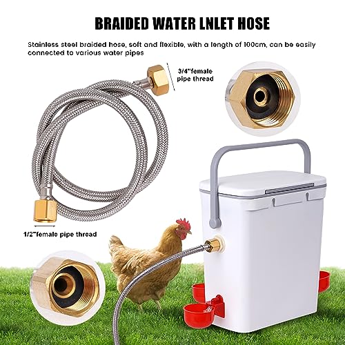 Automatic Water Dispenser for Chickens, 2 Gallons Float-Control Auto Waterer with 4 Water Cups, Chicken Drinker with Hose Attachment for Chicks, Gooses, Ducks, Turkeys