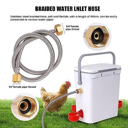 Automatic Water Dispenser for Chickens, 2 Gallons Float-Control Auto Waterer with 4 Water Cups, Chicken Drinker with Hose Attachment for Chicks, Gooses, Ducks, Turkeys