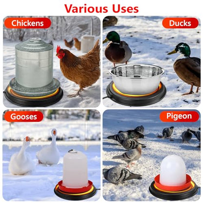 Poultry Water Heater Base for Winter, for Plastic/Metal Poultry Waterer, 14inch Thermostatically Controlled Heated Waterer for Chickens 80W,Chicken Coop Accessories