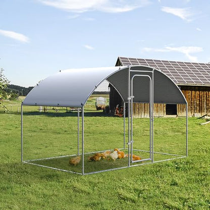 ORANLAND Large Metal Chicken Coop, 5.0x9.9x6.6ft Walk-in Chicken Runs with Cover, Dome Roof Chicken Pen with Security Lock, Outdoor Duck Rabbit Cage Poultry Pen for Backyard, Farm, Yard - size: 59.1"L x 119"W x 77.0"H