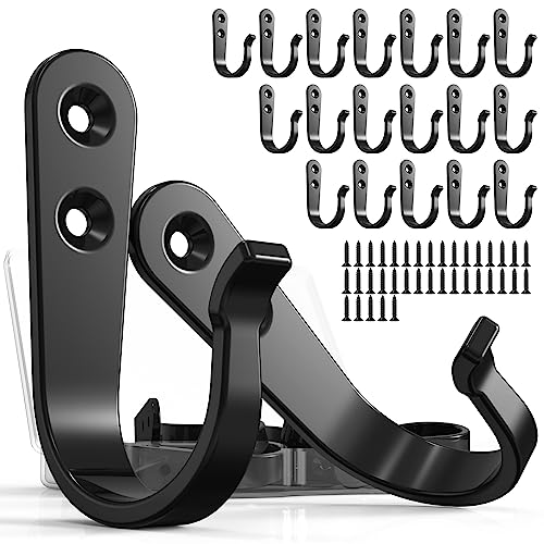 BREYDROK 20PCS Heavy Duty Metal Coat Hooks for Wall, Single Prong Hanging Hooks with 40 Screws for Towels, Backpacks, Hats & Dog Leashes - color: 20pcs + Black