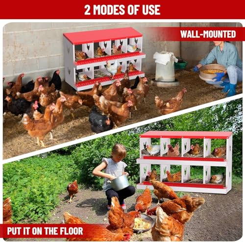 TrailBlaze Metal Chicken Nesting Boxes, Chicken Egg Laying Box with 8 Compartments, Large Vented Holes Chicken Coop with Rollout Egg Collection, Wall Mount Coops for Chickens, Hens (Red) - color: Red, size: 8 Holes