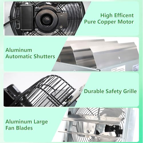 Shutter Exhaust Fan, 14 inch Wall Mount Attic Fans w/Speed Controller,1558 CFM,Chicken Coops Vent Fan for Greenhouse, Gable, Barn, Garage, Shed Ventilation Fan - color: With Speed Control, size: 14inch