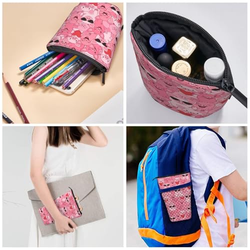 Funny Pink Pig Standing Pencil Case Cute Telescopic Stationary Pouch with Zipper Large Capacity Stand up Pen Bag Portable Makeup Holder for School Office Supplies - color: Pig