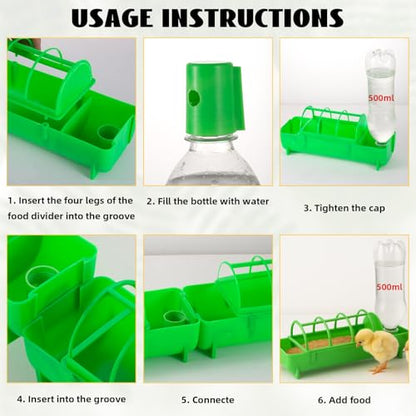 4 Pack 2-in-1 Chicken Feeder and Waterer Kit, Spliceable No Waste Quail Feeder Automatic Waterer, Chick Coop Accessories for Chicken, Ducks, Quail and Pigeons - color: Green