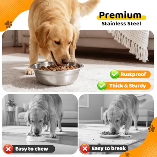 URPOWER 6 Pack 8" Stainless Steel Dog Bowls - 50oz Thickened Durable Pet Bowls for Food and Water, Fit for Elevated Dog Bowl Stand - size: 6 Pack