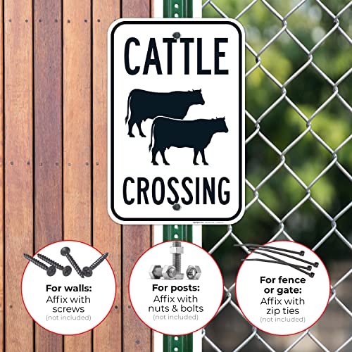 Cattle Crossing with Graphic Sign, 12x18 Inches, Rust Free .063 Aluminum, Fade Resistant, Made in USA - size: 12x18