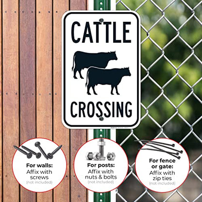 Cattle Crossing with Graphic Sign, 12x18 Inches, Rust Free .063 Aluminum, Fade Resistant, Made in USA - size: 12x18