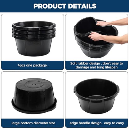 4Pcs Rubber Feed Pan,Heavy Duty 6.5 Gallon/26 Quart Horse Feed Bucket Livestock Feeder Tubs with Handle for Horse,Goat,Pig,Farm Livestock Poultry