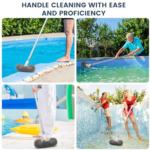 Hoklnuse Deck Brush with 51" Long Handle 360° Cylindrical Scrub Cleaner Tool for Cleaning Boat Pool Bathroom Ground 120° Swivel Floor Scrubber for Tile Grout Patio Tub Spa Adjustable Pole