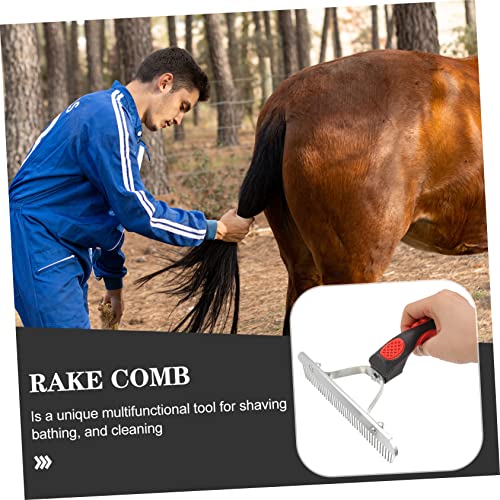 Luxshiny Durable Horse Grooming Rake with Rubber Handle and Teeth Resistant Horse Hair Cleaning Comb for Comfortable Massage and Efficient Pet Hair Removal