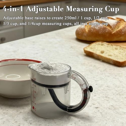 4-in-1 Adjustable Measuring Cup, Multi Measurings Cube Cups for Cooking and Baking with Oz/Ml Dual Markings, Scraper-Style Seal Base, Space-Saving Easy to Clean